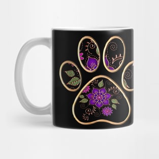 Paw With Gold Floral Background Mug